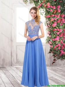 Popular Beautiful Fashionable Empire High Neck Prom Dresses with Brush Train