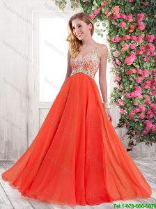 Popular New Style Luxurious Empire One Shoulder Prom Dresses in Orange Red
