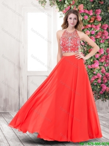 Pretty Perfect Empire Halter Top Brush Train Prom Dresses with Beading