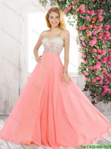 Best Selling Latest One Shoulder Watermelon Prom Dresses with Criss Cross