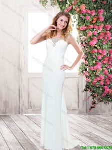 Classical Luxurious Column Scoop Beaded Prom Dresses in White