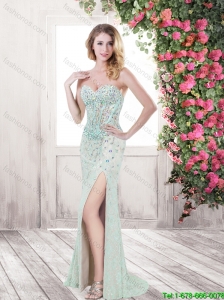 Elegant Discount New Style Column Sweetheart Prom Dresses with High Slit for 2016