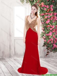 Gorgeous Exclusive Luxurious Column Straps Beaded Prom Dresses in Wine Red