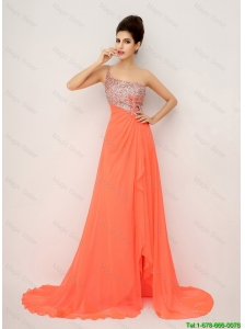2016 New Arrivals One Shoulder Prom Dresses with High Slit and Sequins