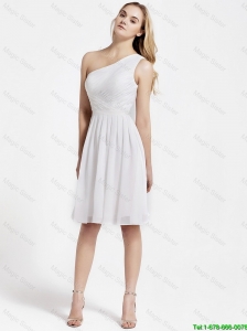 Beautiful Knee Length One Shoulder Prom Dresses in White 2015