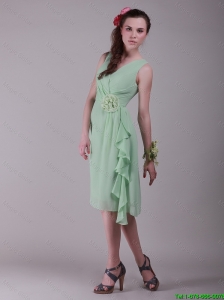 Cheap Empire V Neck Hand Made Flowers Prom Dresses in Apple Green 2016