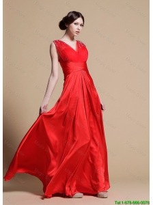 Discount Empire V Neck Prom Dresses with Beading