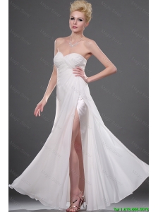 2015 Perfect Sweetheart Ruched White Prom Dresses with High Slit