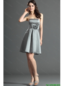 2015 The Super Hot Short Silver Prom Dress with Hand Made Flowers