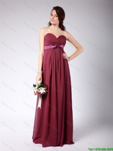 Gorgeous Sweetheart Burgundy Prom Dress with Belt and Bowknot
