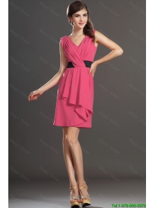 Wonderful Short V Neck Ruching and Belt Prom Dresses