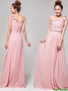 New Style One Shoulder Appliques Prom Dresses with Brush Train