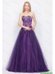 Popular A Line Sweetheart Lace Up Prom Gowns in Purple