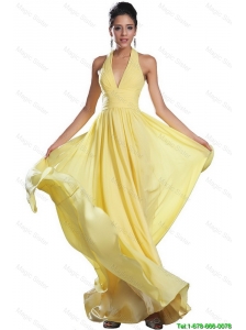 Fashionable Empire Ruched Yellow Prom Dresses with Halter Top 2016