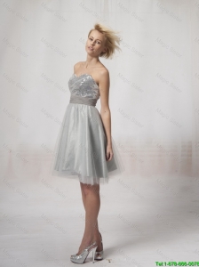 Wonderful Short Silver Prom Dresses Sequins and Belt Silver for 2016
