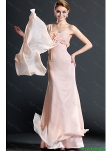 Exclusive One Shoulder Hand Made Flowers Prom Dresses in Pink