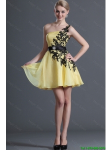 Luxurious Appliques and Belt Prom Dresses with One Shoulder