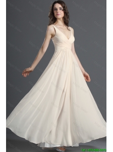 Perfect Straps Long Champagne Prom Dress with Ruching for 2016