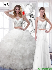 Detachable New Style White Scoop Wedding Dresses with Sequins and Ruffles