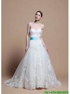 2016 Romantic A Line Sweetheart Appliques Wedding Dresses with Belt