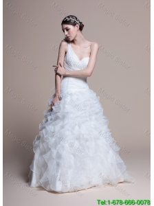 Classical A Line One Shoulder Wedding Dresses with Ruffles