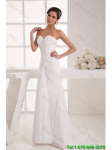 Classical Column Sweetheart Wedding Dresses with Brush Train