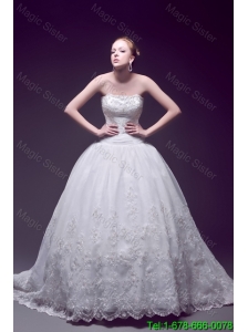 Custom Made Ball Gown Strapless Wedding Dresses with Appliques