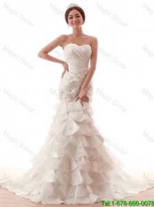 Gorgeous Beading and Ruffles White Wedding Dress with Brush Train