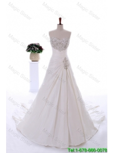 Romantic Embroidery and Beading Wedding Dresses with Court Train