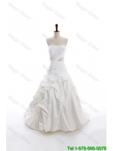 Custom Made A Line Strapless Wedding Dresses with Beading