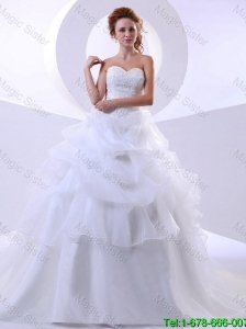 Fashionable Ball Gown Sweetheart Lace Wedding Dresses with Chapel Train