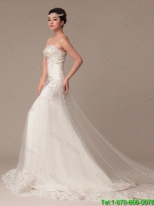 Luxurious Beading and Lace White Wedding Dress with Court Train
