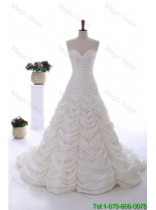Perfect 2016 Brush Train Wedding Dress with Ruching and Pick Ups