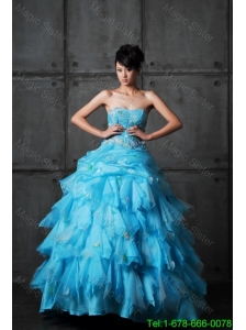 Perfect Ball Gown Appliques and Ruffles Wedding Gowns in Aqua Blue