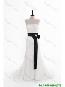 Perfect Column Strapless Wedding Dresses with Beading and Belt