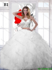 Top Seller White Scoop A Line Wedding Dresses with Sequins and Ruffles