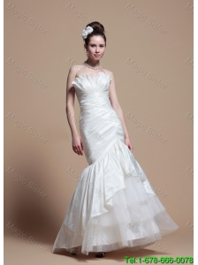 2016 Custom Made Mermaid Strapless Wedding Dresses with Brush Train