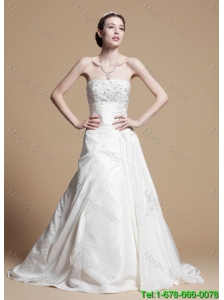 Classical A Line Strapless Wedding Gowns with Beading and Appliques