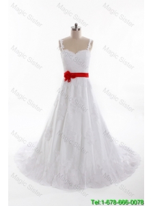 Classical A Line Straps Wedding Dresses with Belt and Appliques