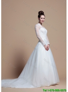 Custom Made A Line V Neck Wedding Dresses with Appliques
