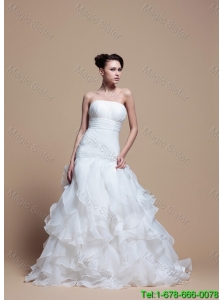Elegant A Line Strapless Wedding Dresses with Ruffles