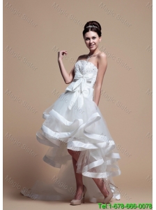 Elegant Strapless High Low Wedding Dresses with Bowknot
