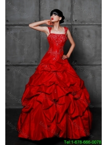 Pretty Princess Taffeta Red Wedding Dresses with Beading and Pick Ups