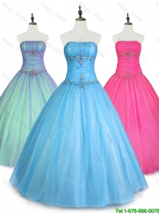 2016 Pretty Strapless Ball Gown Discount Sweet 16 Dresses with Beading