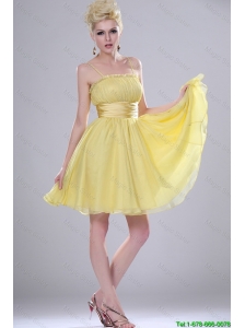 2016 Pretty Yellow Mini Length Prom Dresses with Spaghetti Straps