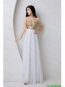 Beautiful Empire Sequined White Prom Dresses with Beading