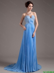 Discount Brush Train Sweetheart Prom Dresses in Baby Blue