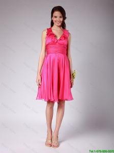 Latest Halter Coral Red Short Prom Dresses with Ruching