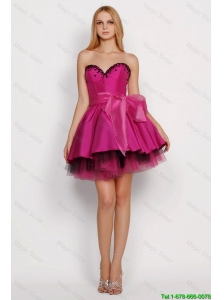 2016 Junior A Line Sweetheart Prom Dresses with Sashes in Fuchsia
