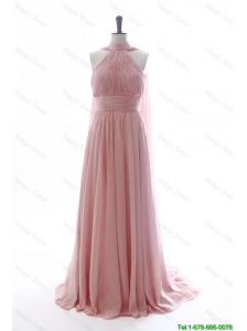 Beautiful Discout Halter Top Pink Prom Dresses with Ruching